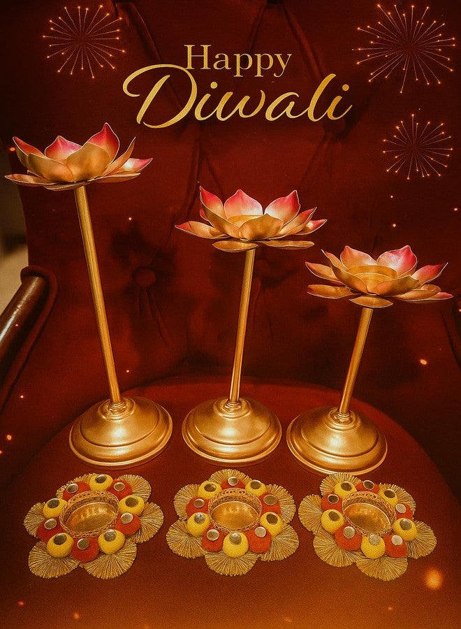 Agaas Enterprises Metal Lotus Tealight/T-Light Candle Holder Candle Stand Set of 6 Home Decor Festive Decor Diwali Diya Stand Home/Office Decoration Gift Item_Metal Colour - Image 2